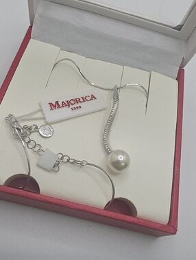 Majorica Wave Pearl Sterling Silver Necklace With Diamonds